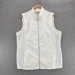 Chico's White Sleeveless Zip-Front Vest with Pinstripe Sides